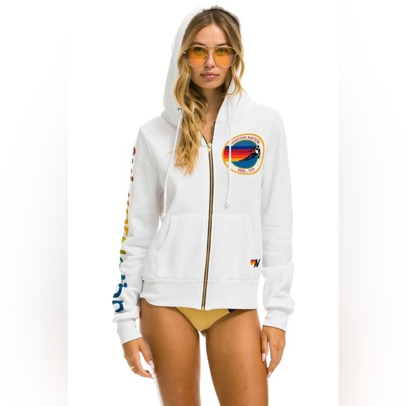 AVIATOR NATION VAIL ZIP HOODIE - WHITE Size XS